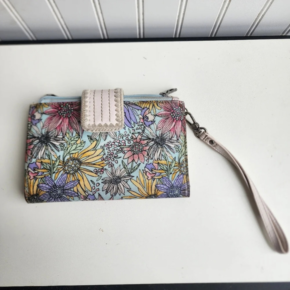 Sakroots Zip Around Floral Wallet 14 Card Slots Bills And Coin Large Blue 8x5  - Picture 1 of 7